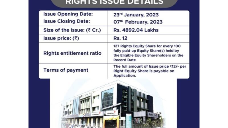 Family Care Hospital Limited Rs 4892 lakhs rights issue subscription close on 7 February, 2023