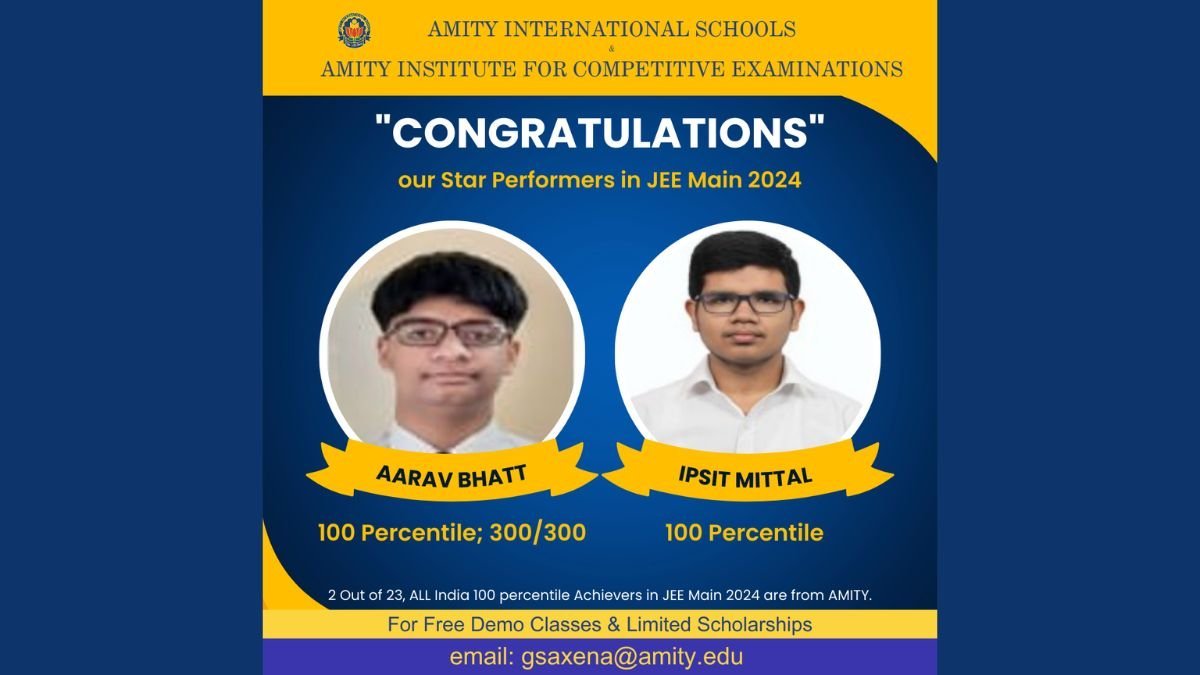 JEE Main 2024 Result: AICE Dominates in Delhi and Haryana; 23 Students Score 100 Percentile, 2 (Aarav & Ipsit) from AICE Hit the Perfect Mark; One with perfect 300 marks